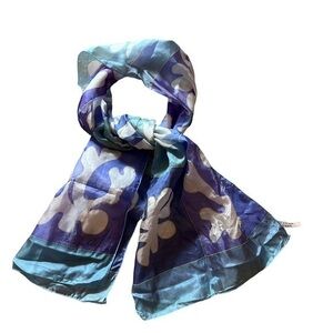 Vedja Paris 100% silk hand painted lavender purple & aqua abstract print scarf